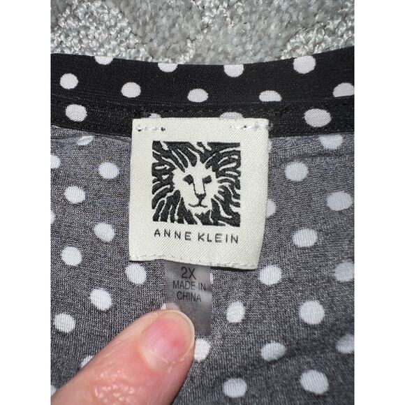 Polka Dot 2X Tunic Tank Top Anne Klein Asymmetrical Hem Black White Drape Vents - Picture 6 of 7